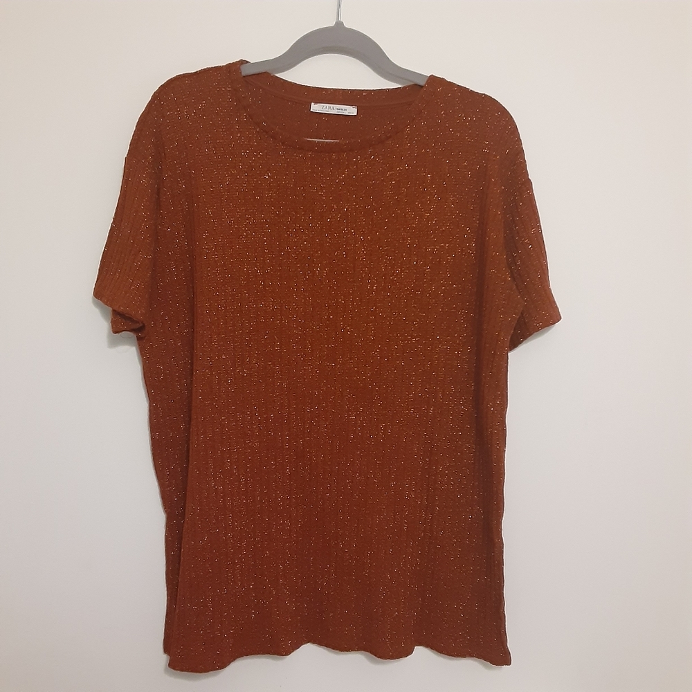 Zara Burnt Orange Glittery Top Large